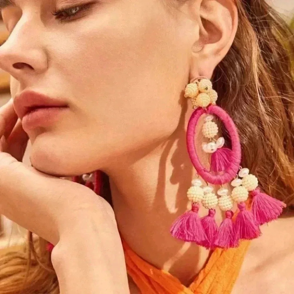 PINK Tassel Drop Earrings